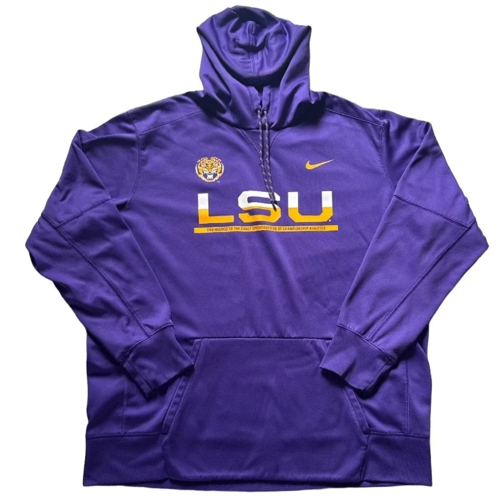 Nike LSU Tigers Therma-FIT Hoodie Mens XXL Purple Pullover Sweatshirt Game Day